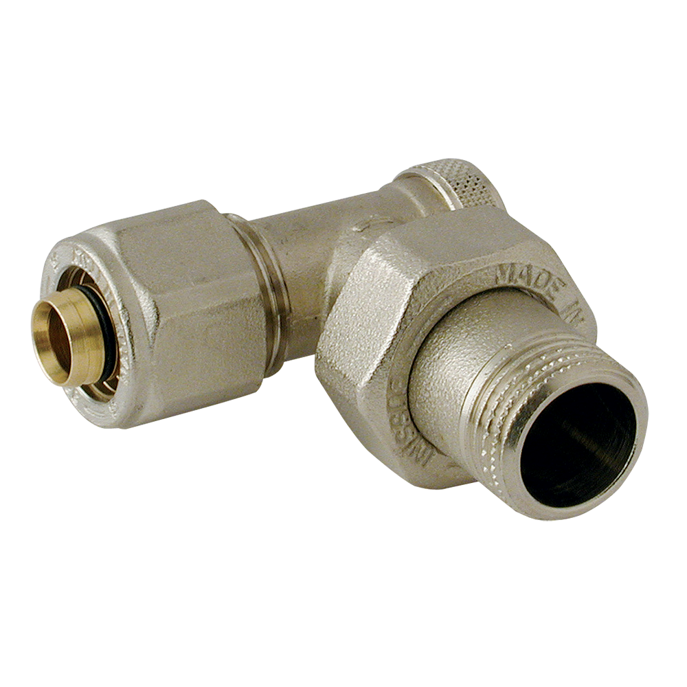 <span style="color: #ff0000; font-size: 24px;font-weight:600;">Art. 301</span><br> BRASS RADIATOR ANGLE LOCKSHIELD WITH CONNECTION FOR MULTILAYER PIPE